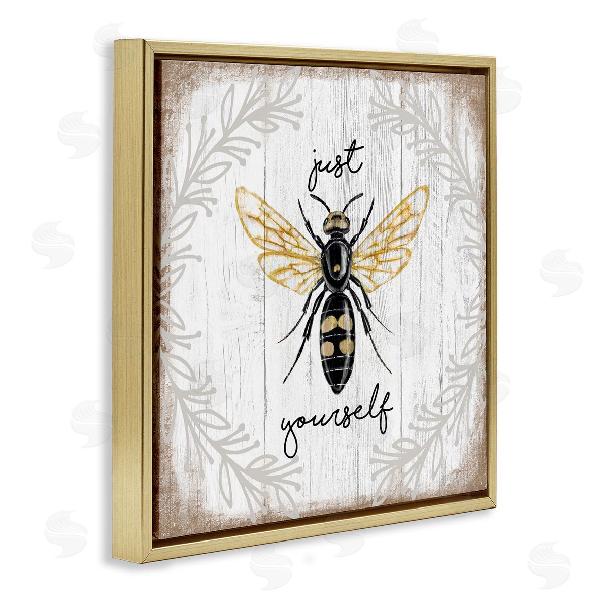 Elizabeth Tyndall Just Be Yourself Sentiment Country Charm Bee Gold Floating Frame Canvas Wall Art Print