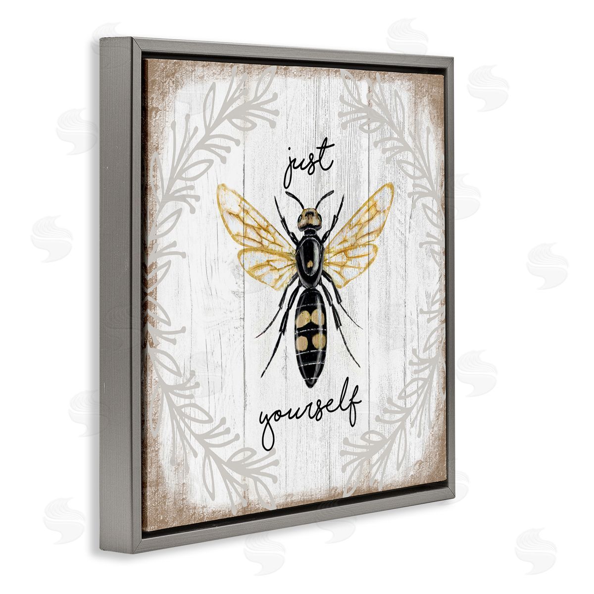 Elizabeth Tyndall Just Be Yourself Sentiment Country Charm Bee Gray Floating Frame Canvas Wall Art Print