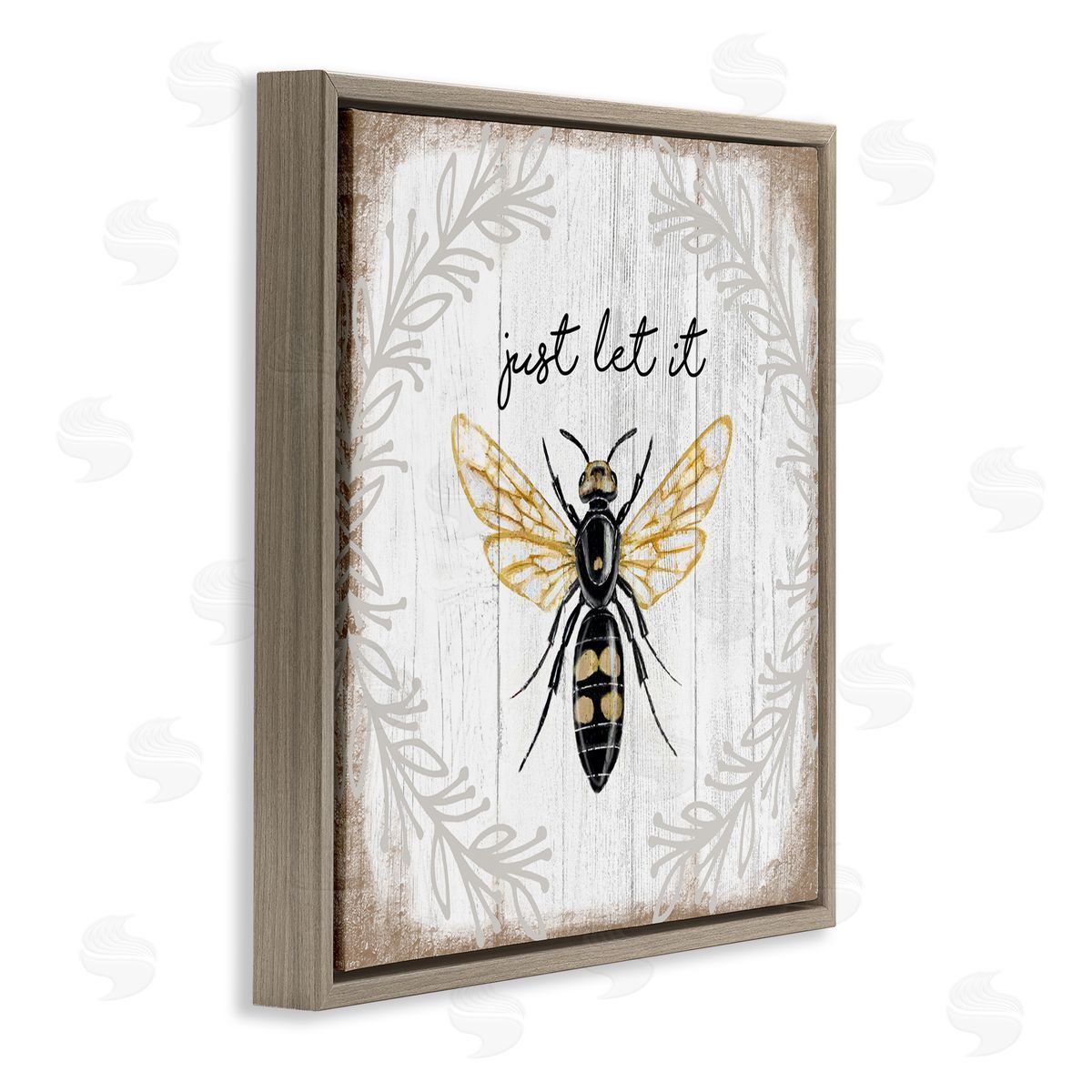 Elizabeth Tyndall Just Let it Be Sentiment Country Bee Pun Brown Floating Frame Canvas Wall Art Print