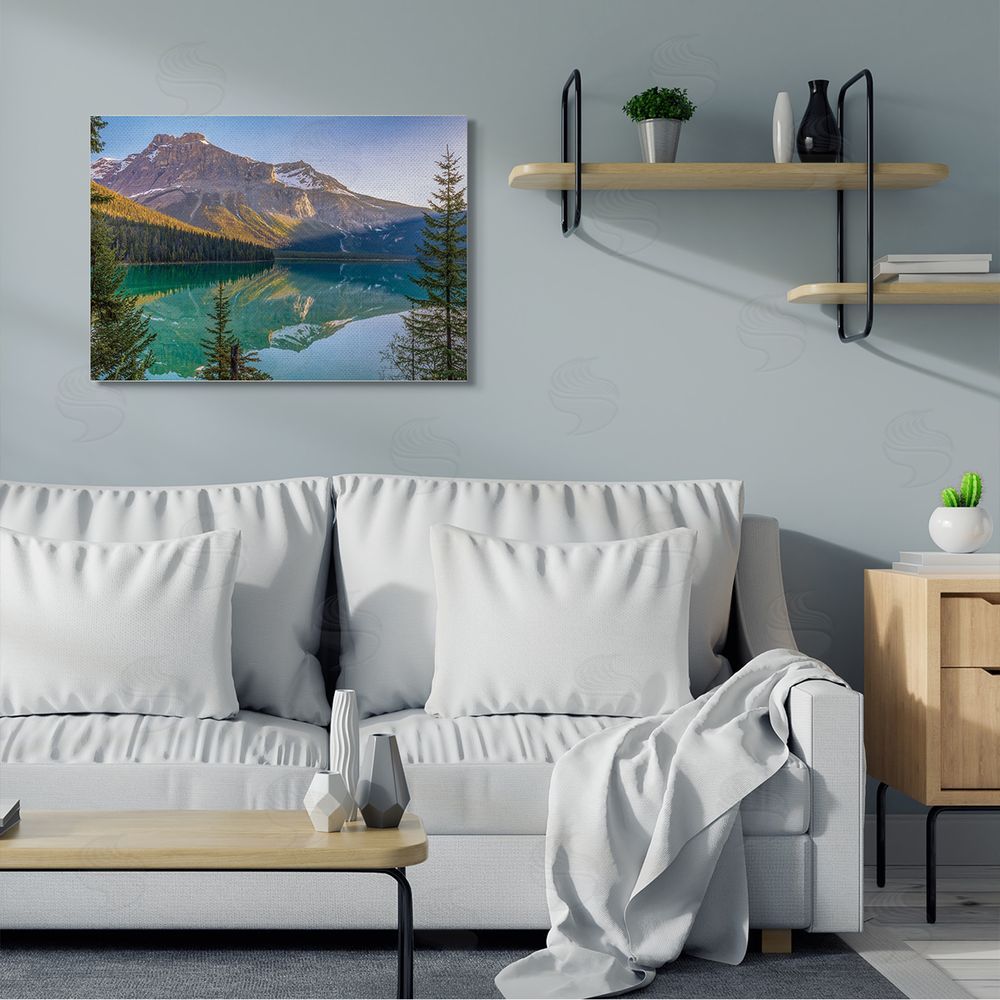 Dave Gordon Reflective Mountain Lake Landscape Sunny Sky