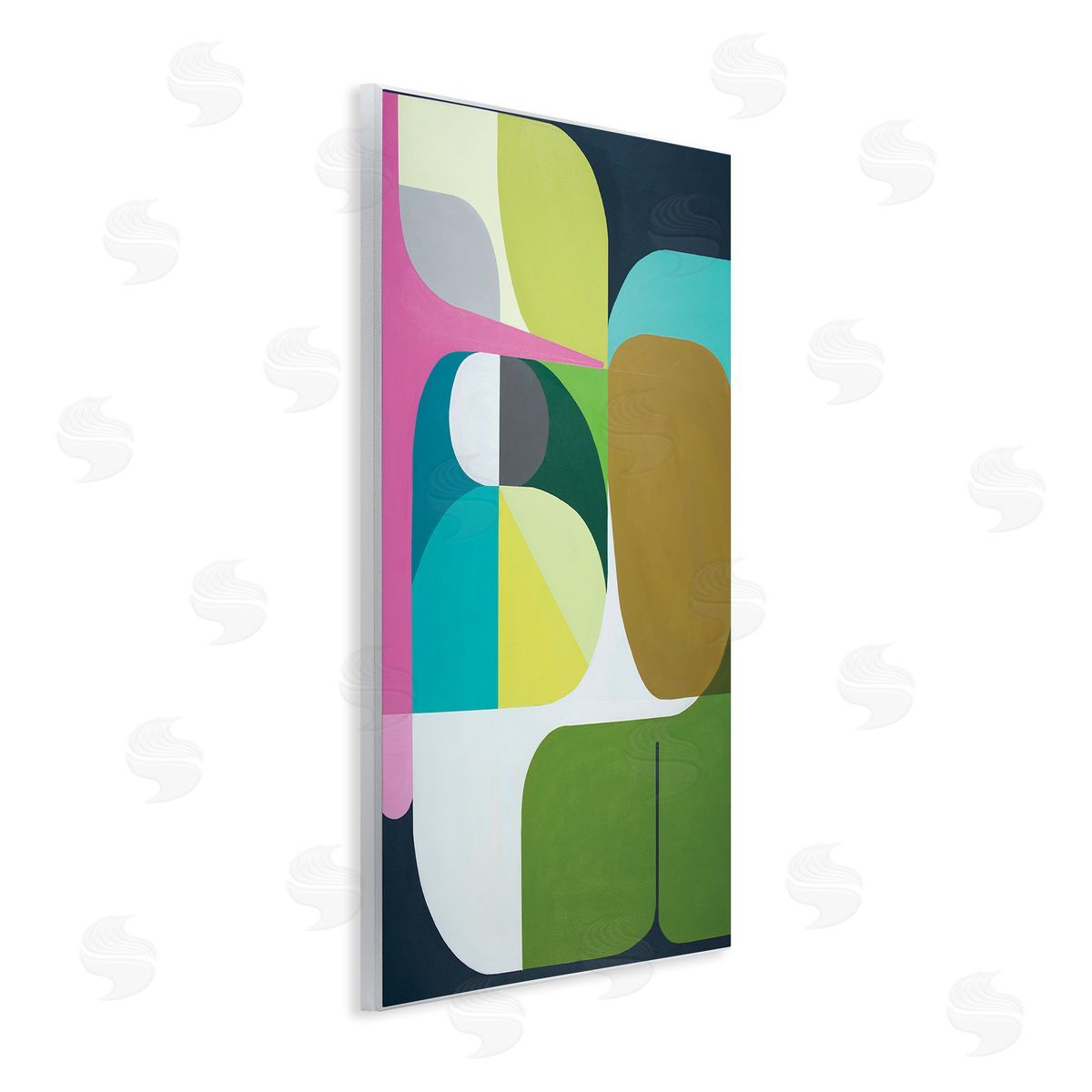 Marion Griese Abstract Curved Shapes Green Pink Brown