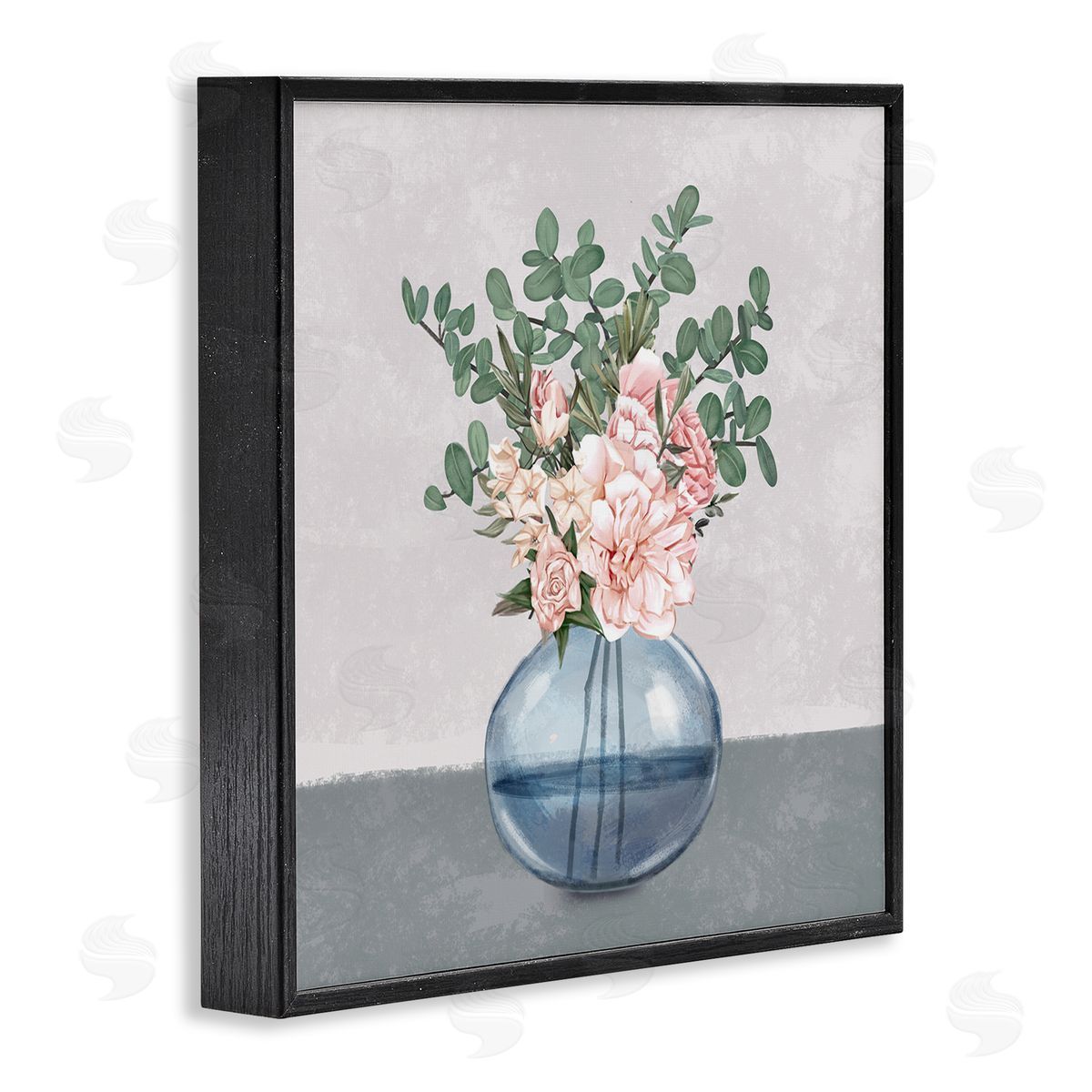 Ziwei Li Pink Rose Bouquet in Soft Blue Vase Black Framed Glicee Wall Art Print