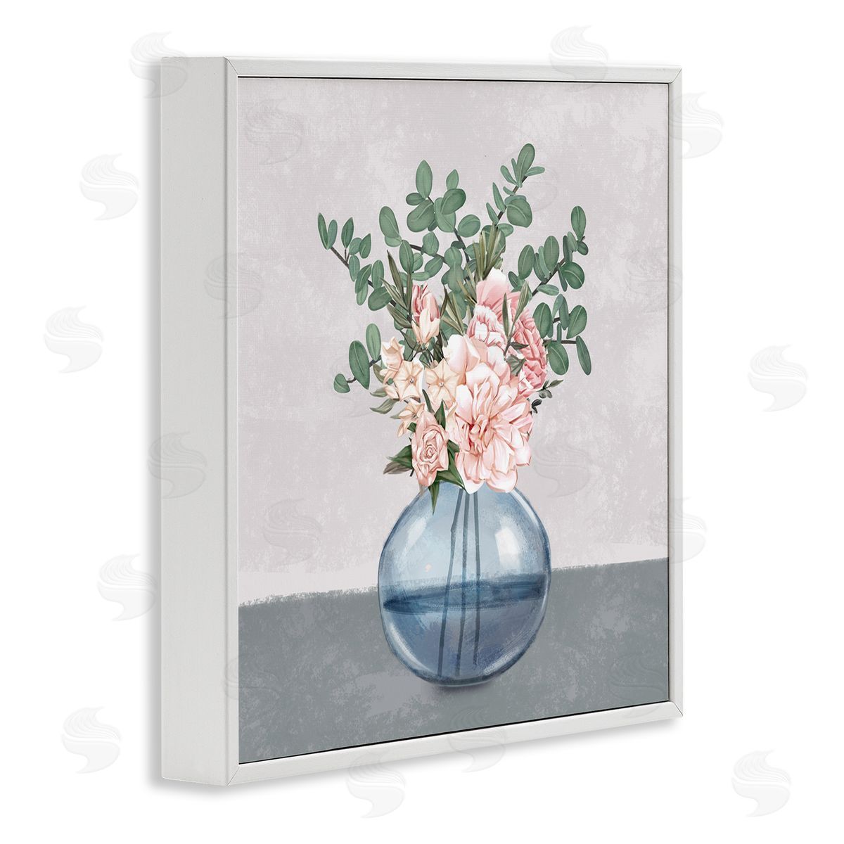 Ziwei Li Pink Rose Bouquet in Soft Blue Vase White Framed Glicee Wall Art Print