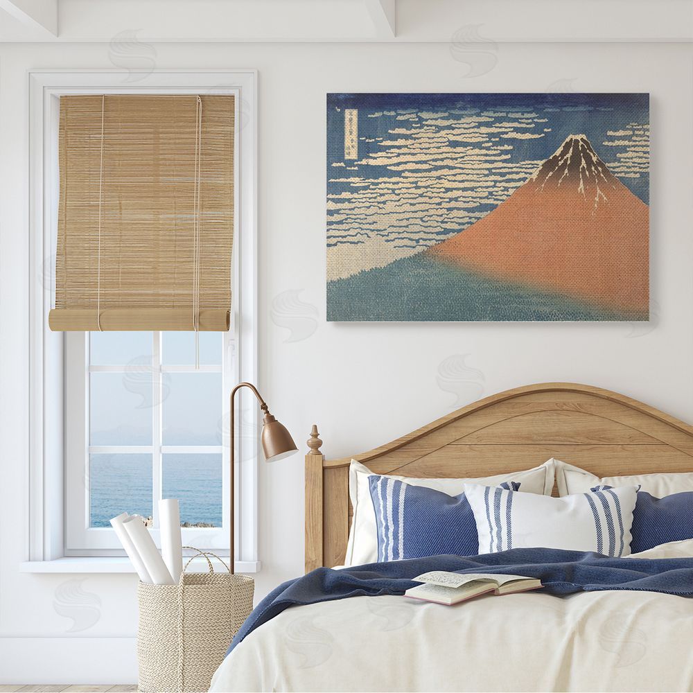 Katsushika Hokusai Vintage Eastern Mountain Landscape Illustration Blue Orange
