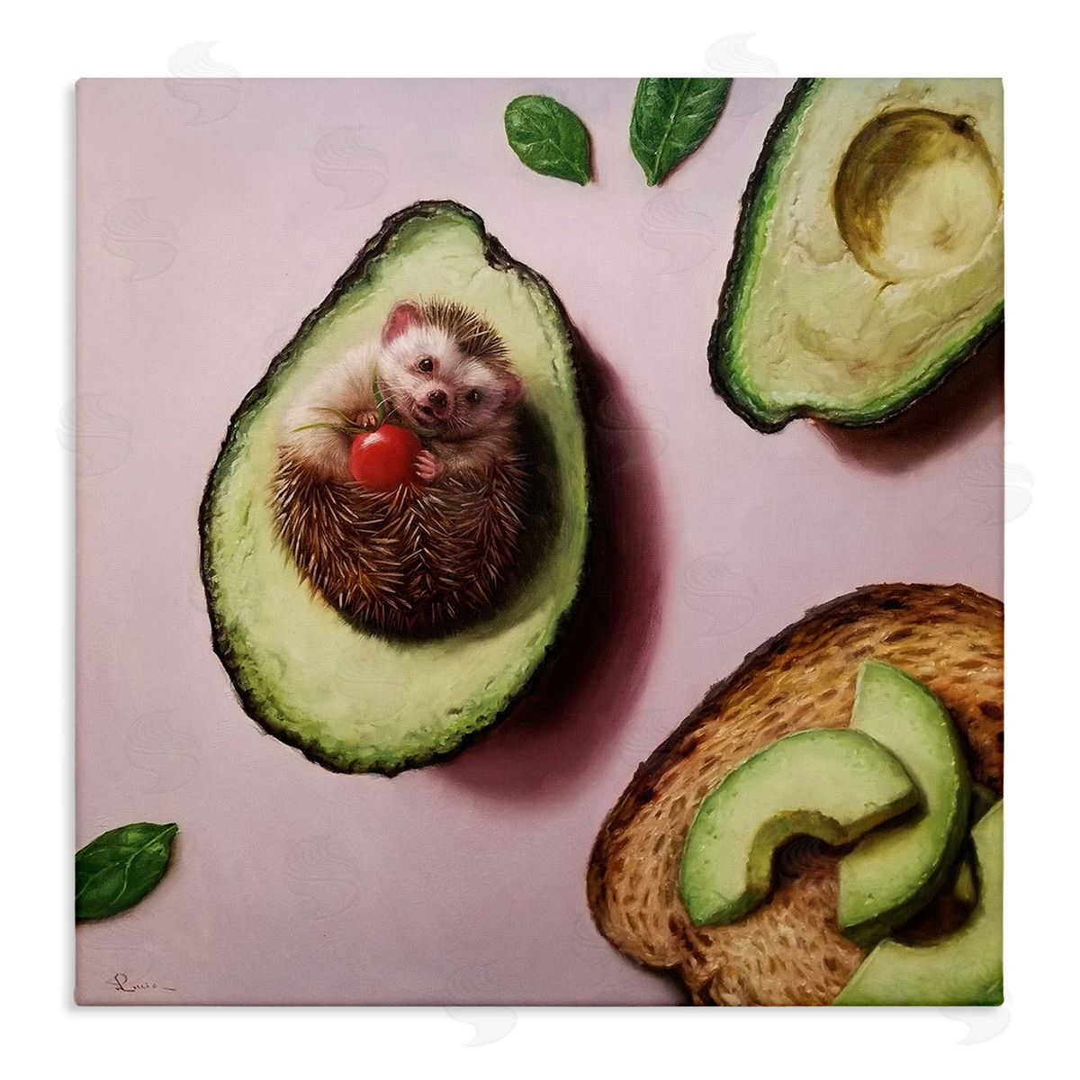 Lucia Heffernan Adorable Hedgehog Resting in Avocado Stretched Canvas Wall Art Print