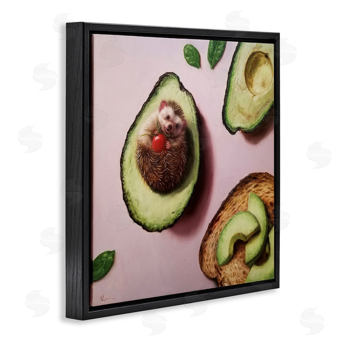 Lucia Heffernan Adorable Hedgehog Resting in Avocado Black Floating Frame Canvas Wall Art Print