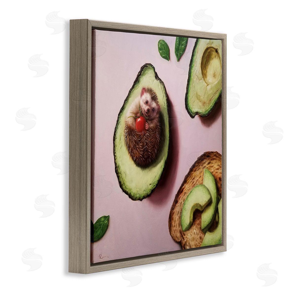 Lucia Heffernan Adorable Hedgehog Resting in Avocado Brown Floating Frame Canvas Wall Art Print