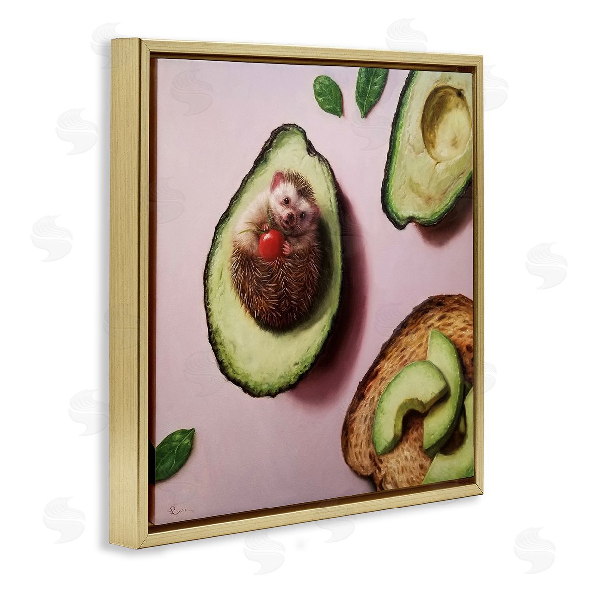 Lucia Heffernan Adorable Hedgehog Resting in Avocado Gold Floating Frame Canvas Wall Art Print