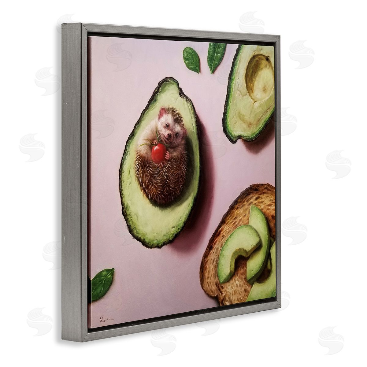 Lucia Heffernan Adorable Hedgehog Resting in Avocado Gray Floating Frame Canvas Wall Art Print