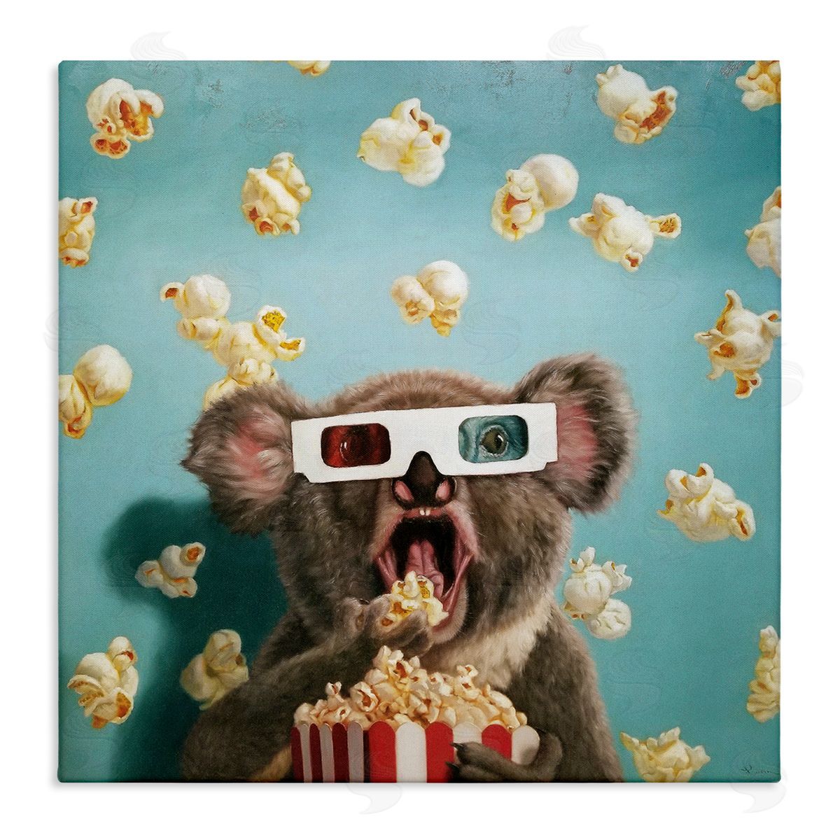 Lucia Heffernan Adorable Koala Watching Movie with Popcorn Stretched Canvas Wall Art Print