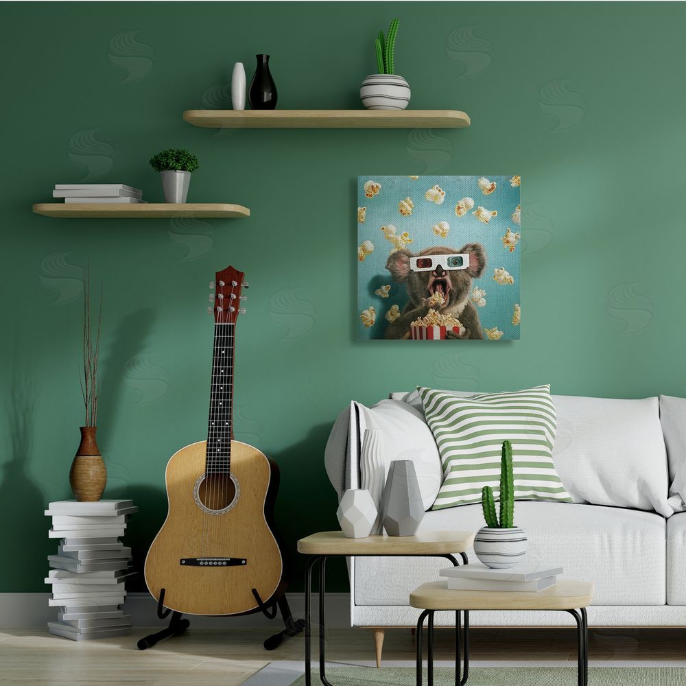 Lucia Heffernan Adorable Koala Watching Movie with Popcorn Canvas Wall Art in Room