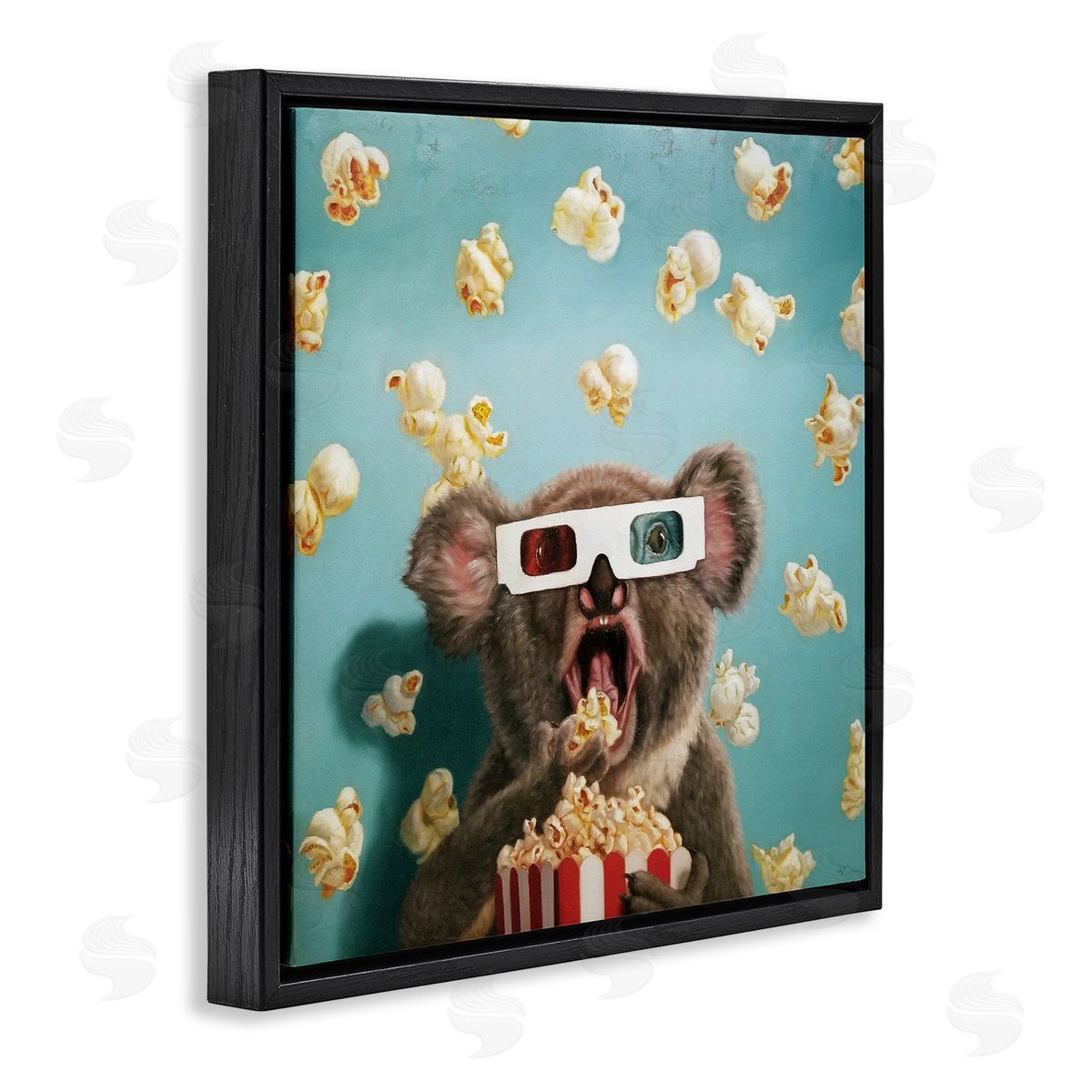 Lucia Heffernan Adorable Koala Watching Movie with Popcorn Black Floating Frame Canvas Wall Art Print