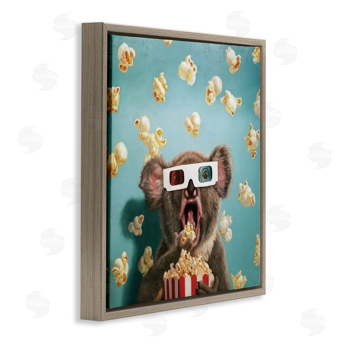 Lucia Heffernan Adorable Koala Watching Movie with Popcorn Brown Floating Frame Canvas Wall Art Print