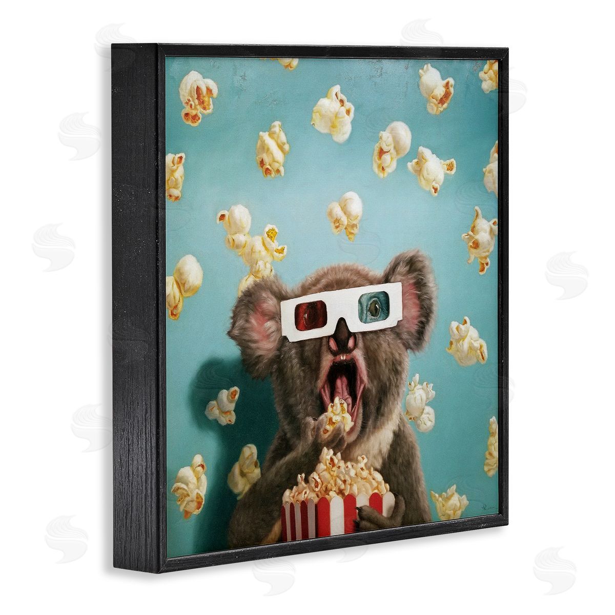 Lucia Heffernan Adorable Koala Watching Movie with Popcorn Black Framed Glicee Wall Art Print