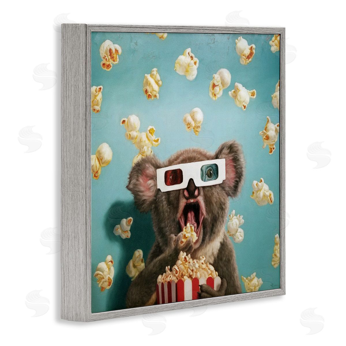 Lucia Heffernan Adorable Koala Watching Movie with Popcorn Gray Framed Glicee Wall Art Print