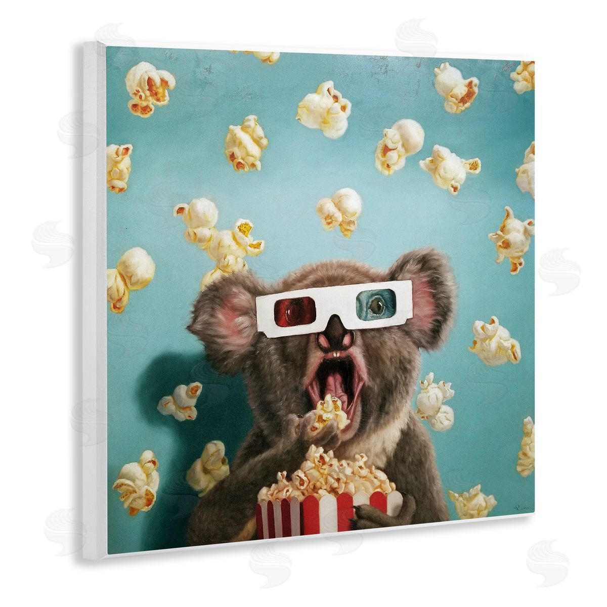 Lucia Heffernan Adorable Koala Watching Movie with Popcorn Wooden Wall Plaque Art Print