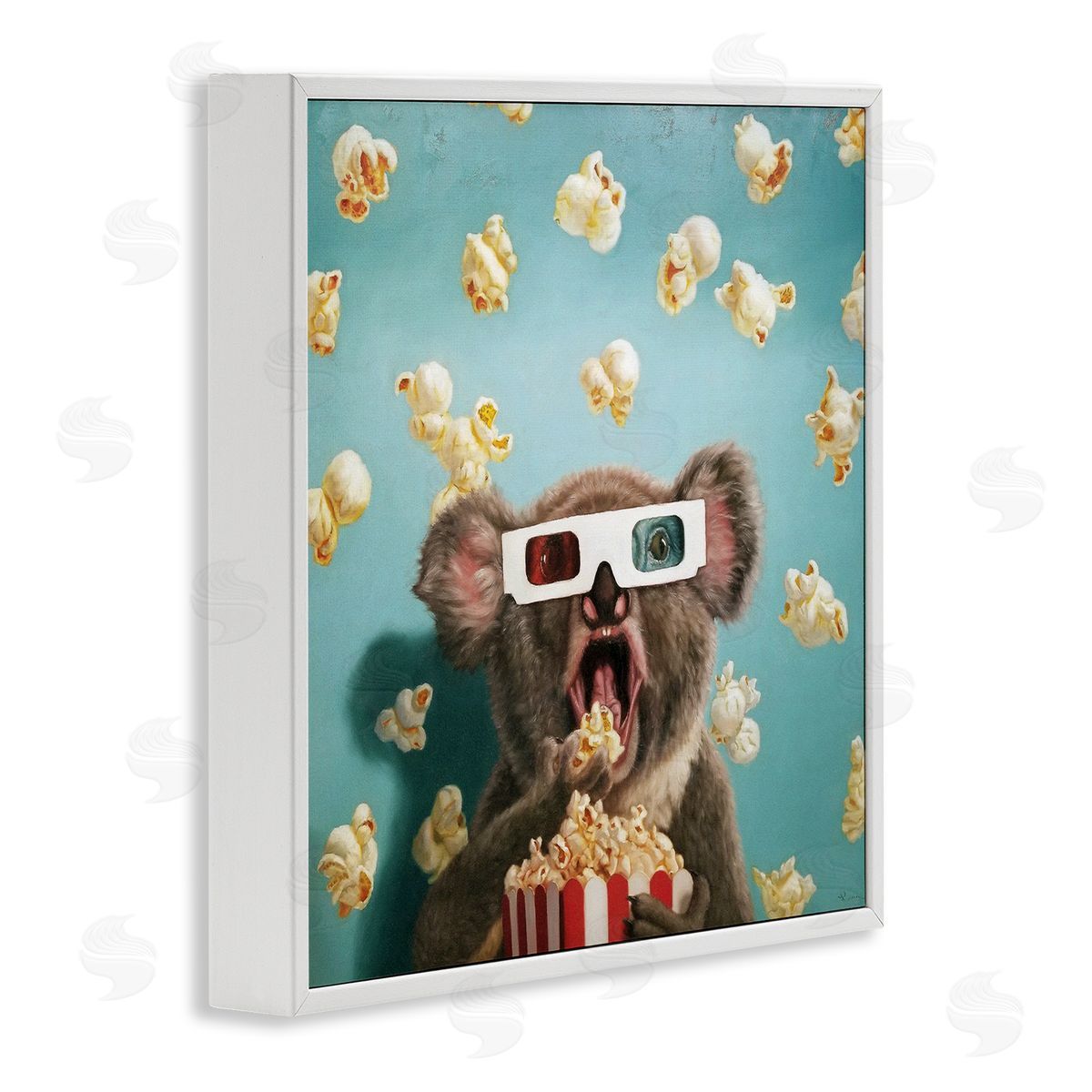 Lucia Heffernan Adorable Koala Watching Movie with Popcorn White Framed Glicee Wall Art Print