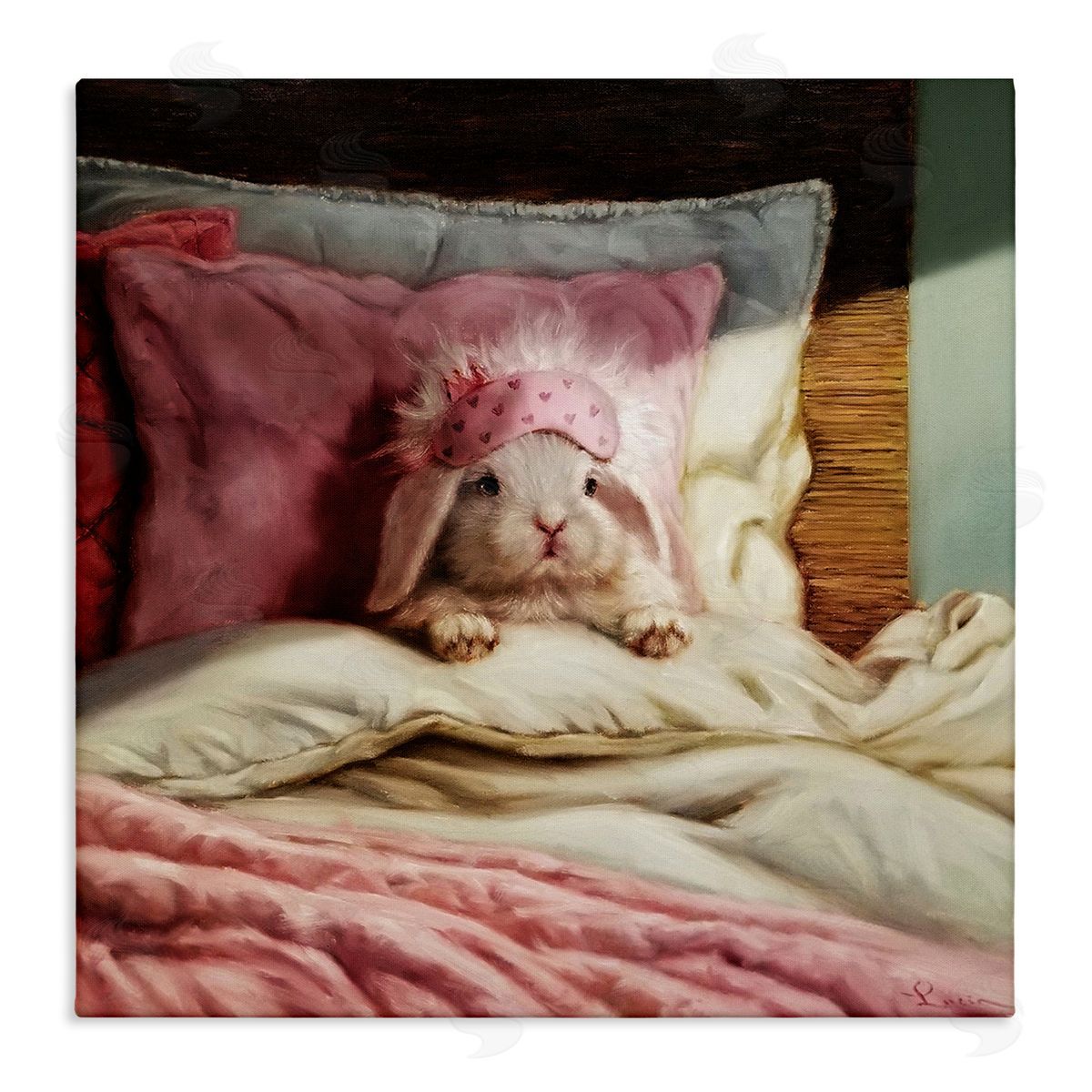 Bunny Resting in Bed Canvas Wall Art, Home Decor by Lucia Heffernan