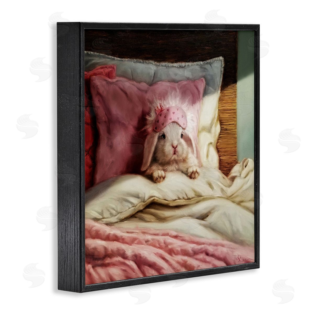 Bunny Resting in Bed Black Frame Print Wall Art, Home Decor by Lucia Heffernan