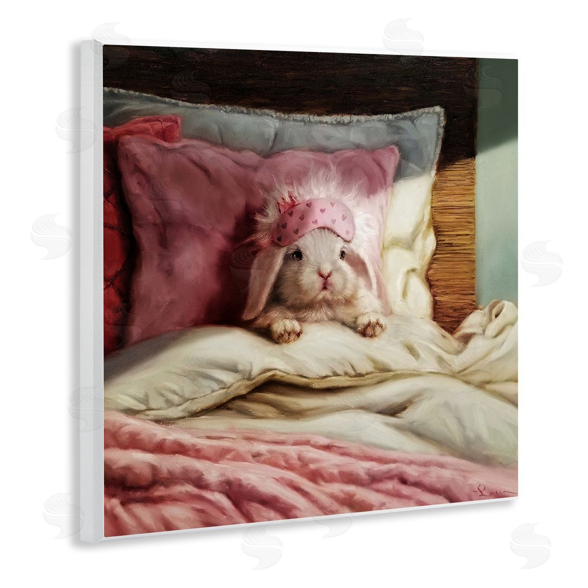 Bunny Resting in Bed Wood Plaque Wall Art, Home Decor by Lucia Heffernan