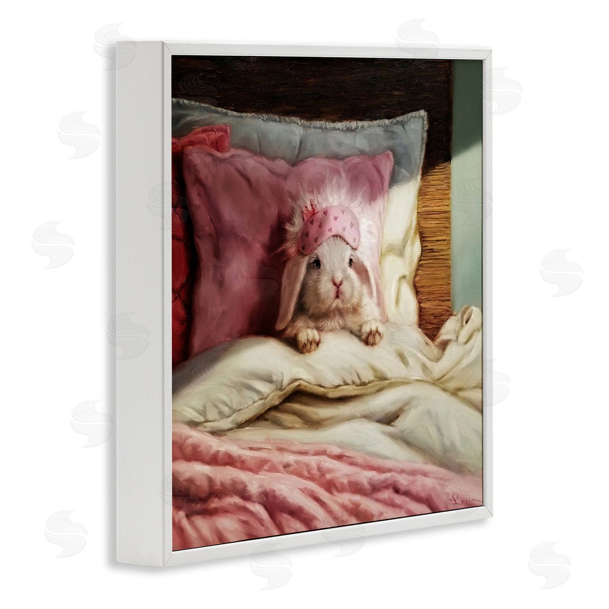 Bunny Resting in Bed White Frame Print Wall Art, Home Decor by Lucia Heffernan