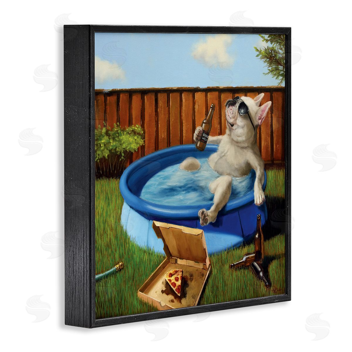 Dog Drinking in Summer Pool Black Frame Print Wall Art, Home Decor by Lucia Heffernan