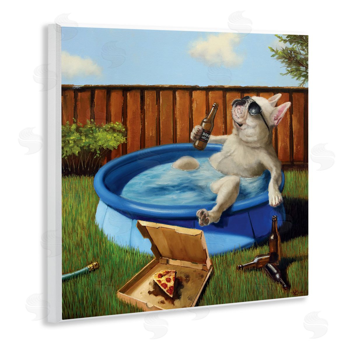 Dog Drinking in Summer Pool Wood Plaque Wall Art, Home Decor by Lucia Heffernan