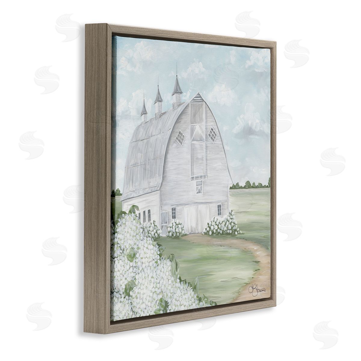 Soft Country Landscape with Hydrangeas Brown Floating Frame Canvas Wall Art, Home Decor by Hollihocks Art