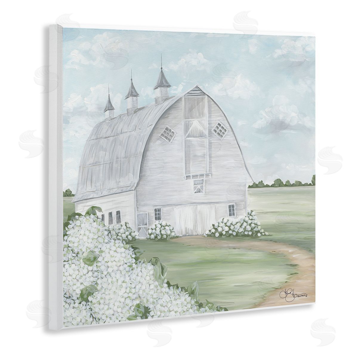 Soft Country Landscape with Hydrangeas Wood Plaque Wall Art, Home Decor by Hollihocks Art