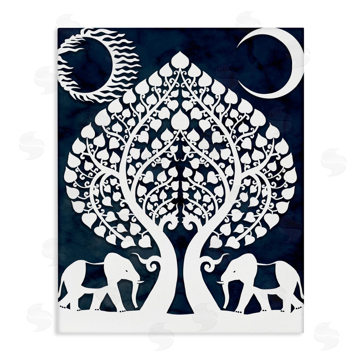 Stupell Studio Symmetrical Elephants Marching Under Trees Sun and Moon