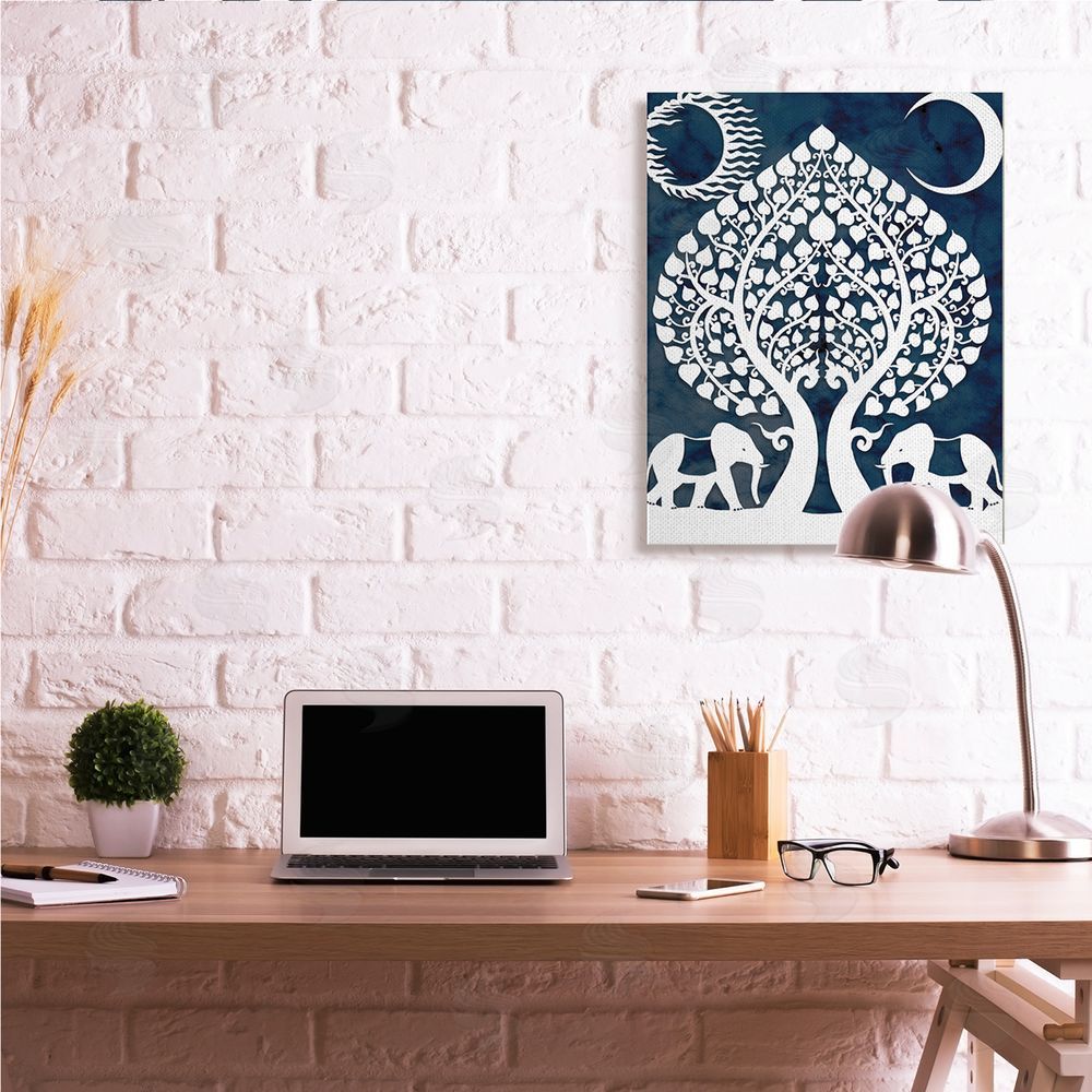 Stupell Studio Symmetrical Elephants Marching Under Trees Sun and Moon
