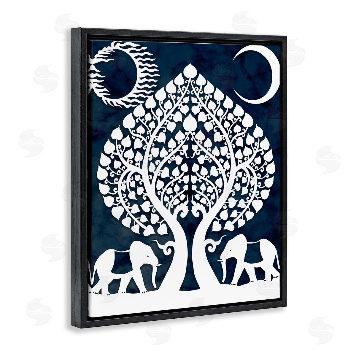 Stupell Studio Symmetrical Elephants Marching Under Trees Sun and Moon