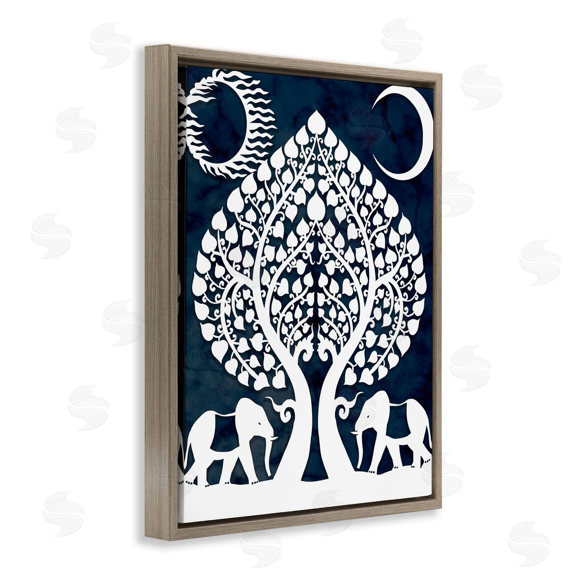 Stupell Studio Symmetrical Elephants Marching Under Trees Sun and Moon
