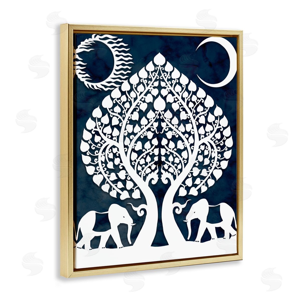 Stupell Studio Symmetrical Elephants Marching Under Trees Sun and Moon