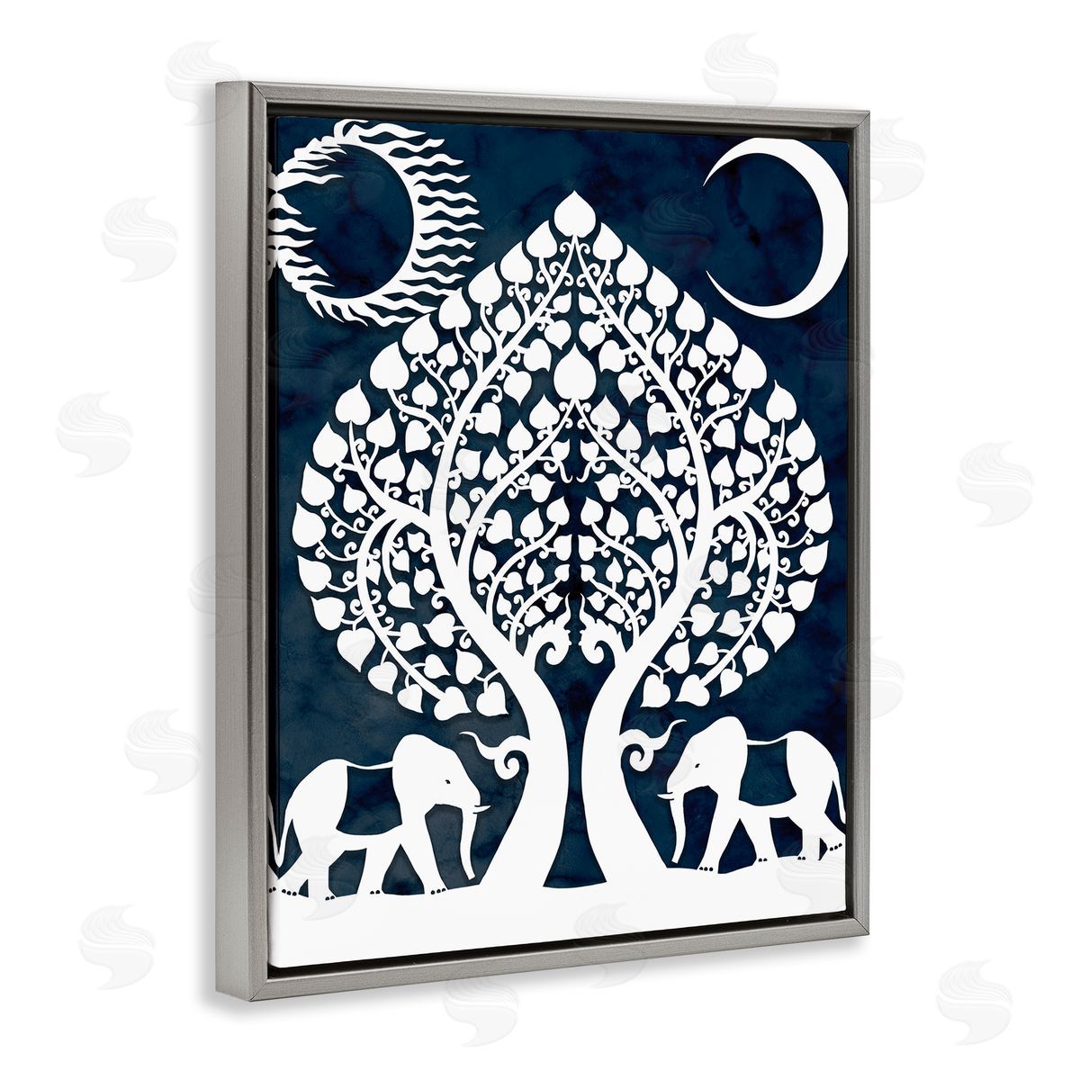 Stupell Studio Symmetrical Elephants Marching Under Trees Sun and Moon