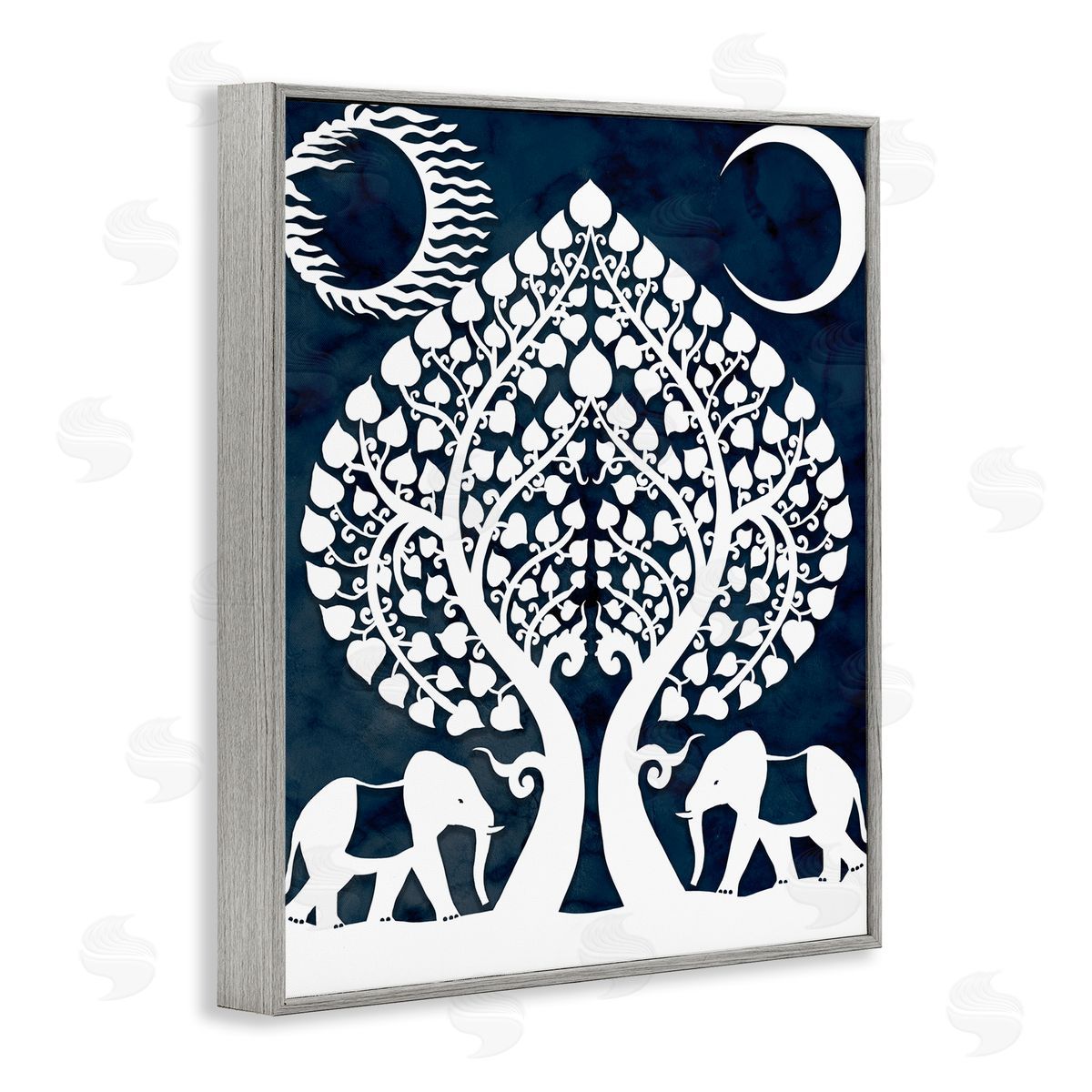 Stupell Studio Symmetrical Elephants Marching Under Trees Sun and Moon