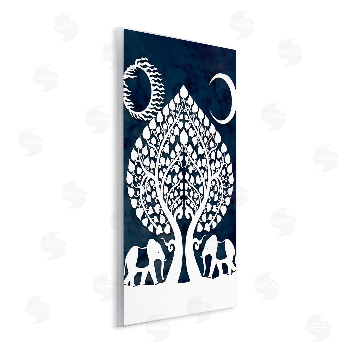 Stupell Studio Symmetrical Elephants Marching Under Trees Sun and Moon