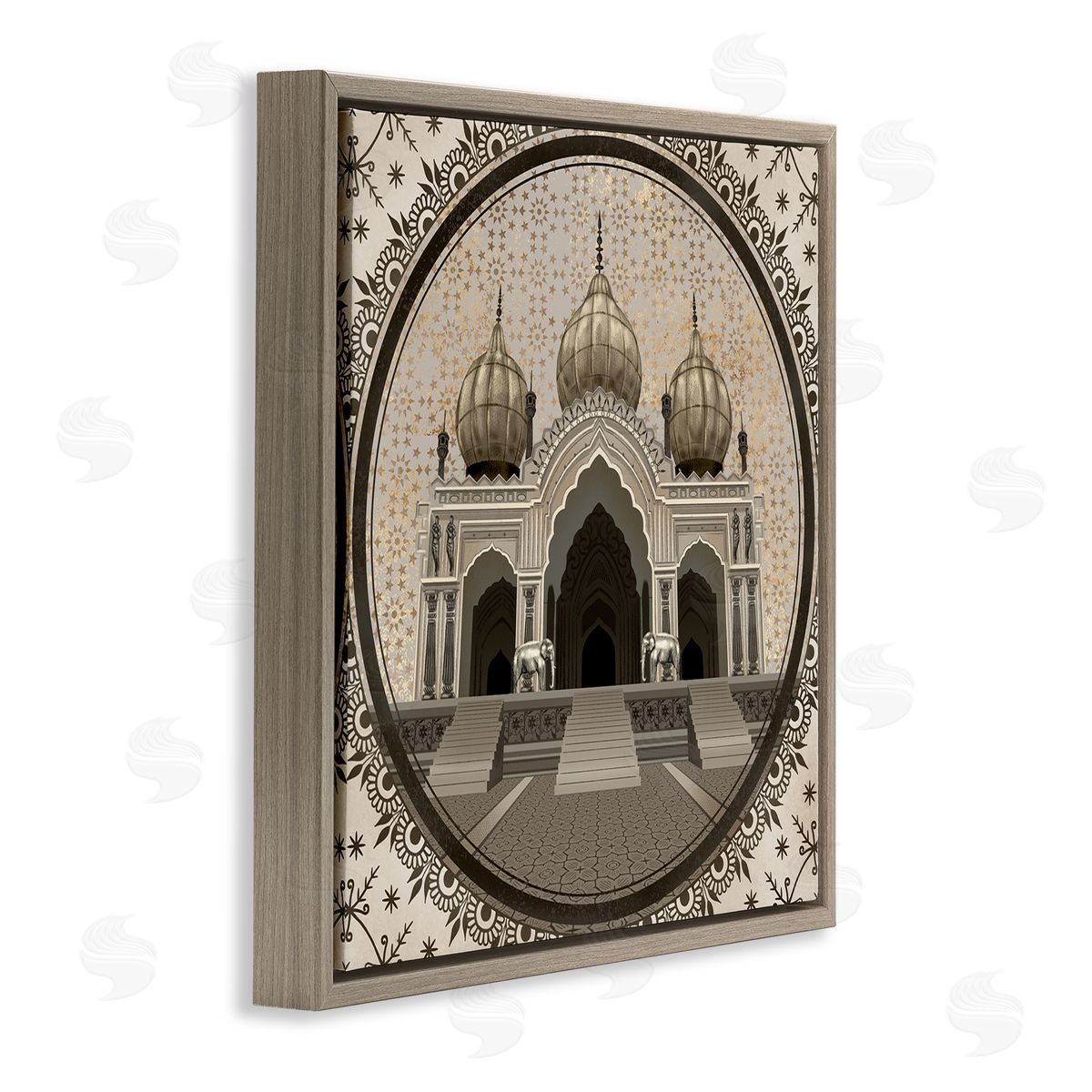 Ziwei Li Classic Islamic Architecture Geometric Arabesque Pattern Brown Floating Frame Canvas Wall Art Print