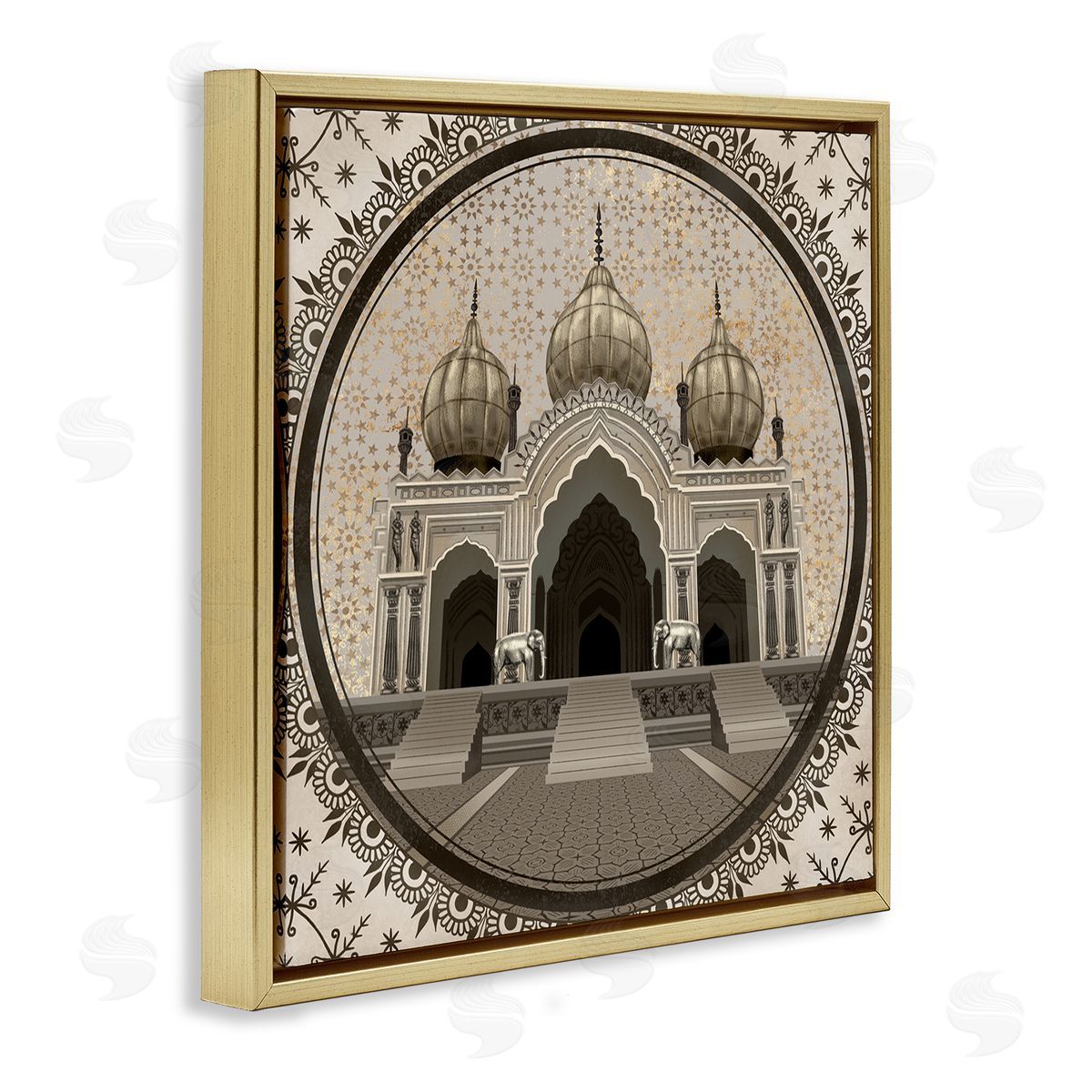 Ziwei Li Classic Islamic Architecture Geometric Arabesque Pattern Gold Floating Frame Canvas Wall Art Print