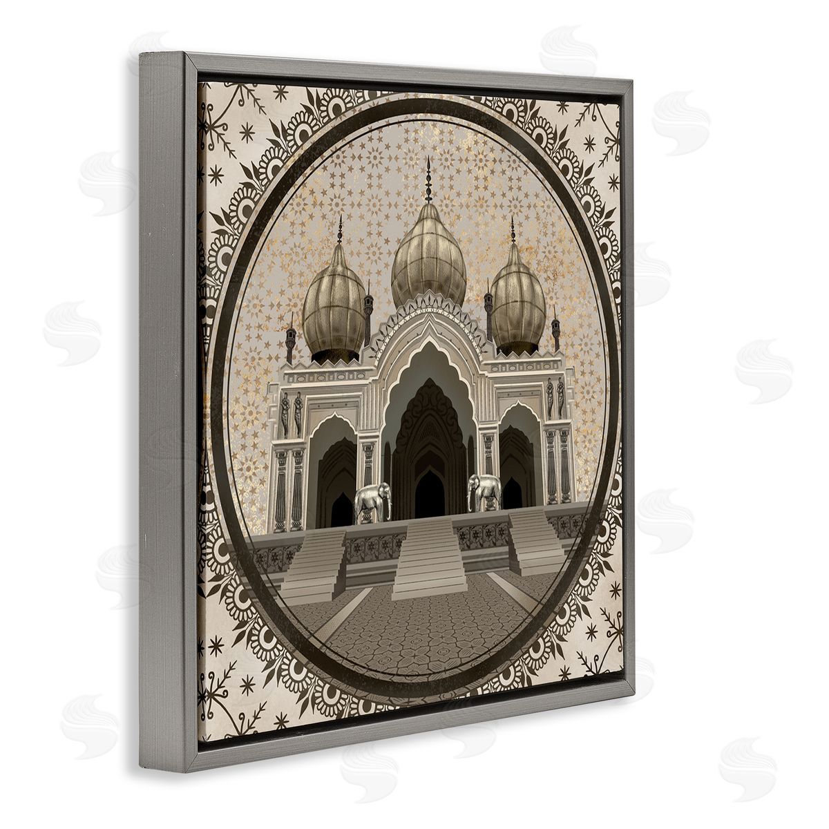Ziwei Li Classic Islamic Architecture Geometric Arabesque Pattern Gray Floating Frame Canvas Wall Art Print