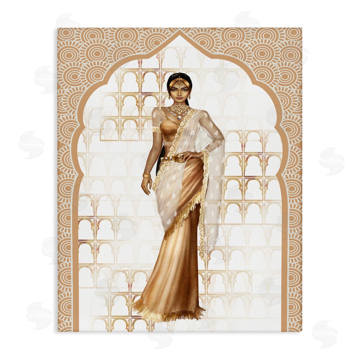 Ziwei Li Woman Modeling Islamic Fashion Glam Pattern Beige