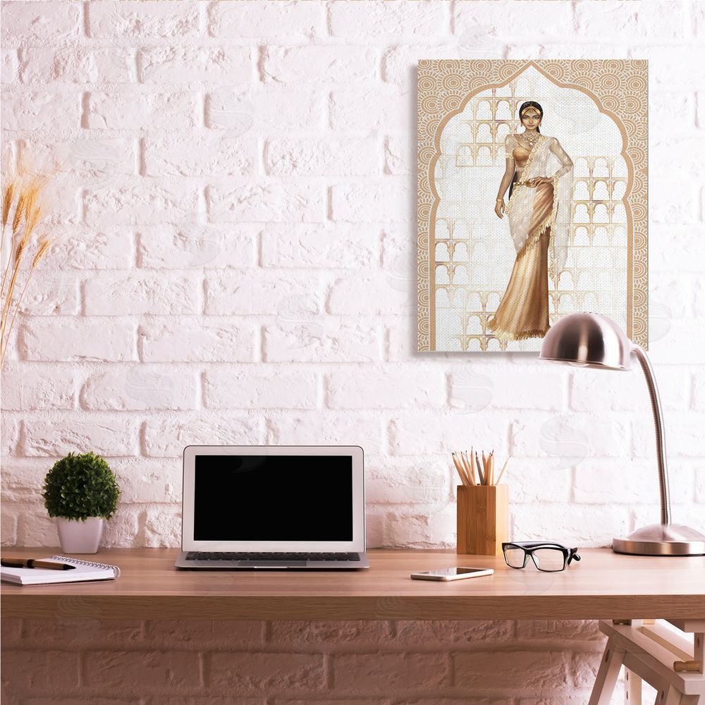 Ziwei Li Woman Modeling Islamic Fashion Glam Pattern Beige