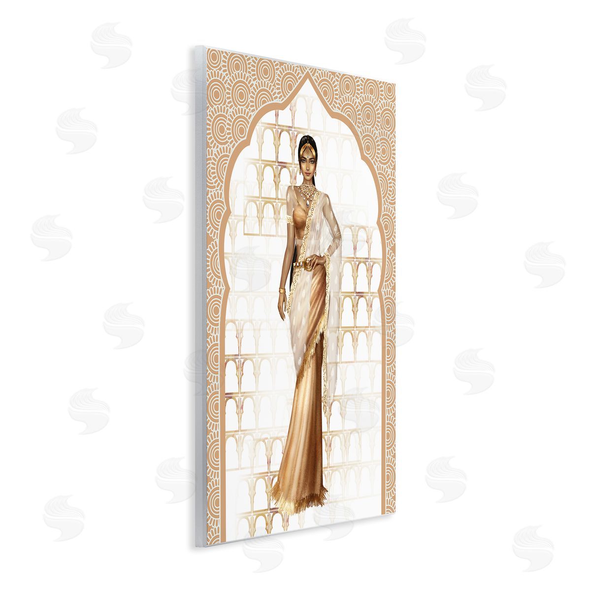 Ziwei Li Woman Modeling Islamic Fashion Glam Pattern Beige
