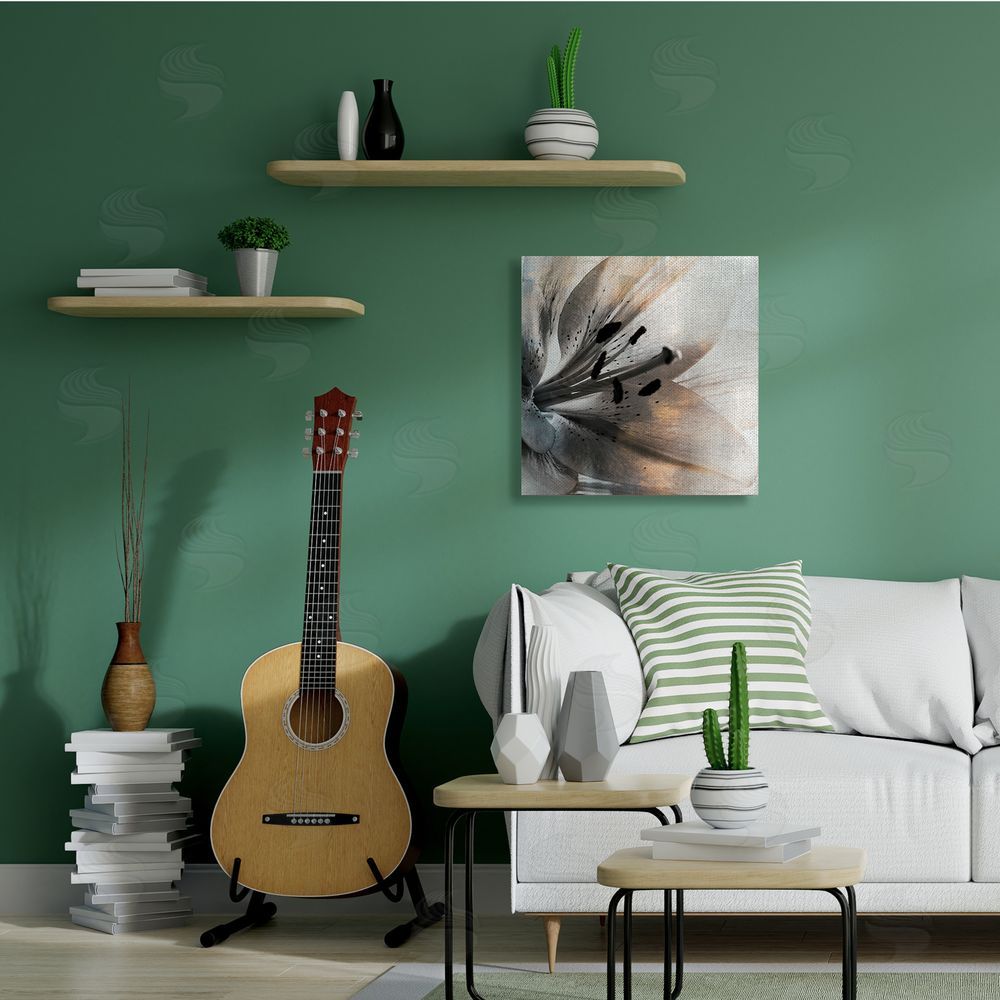 Kim Allen Lily Floral Close Up Black White Petal Detail Canvas Wall Art in Room