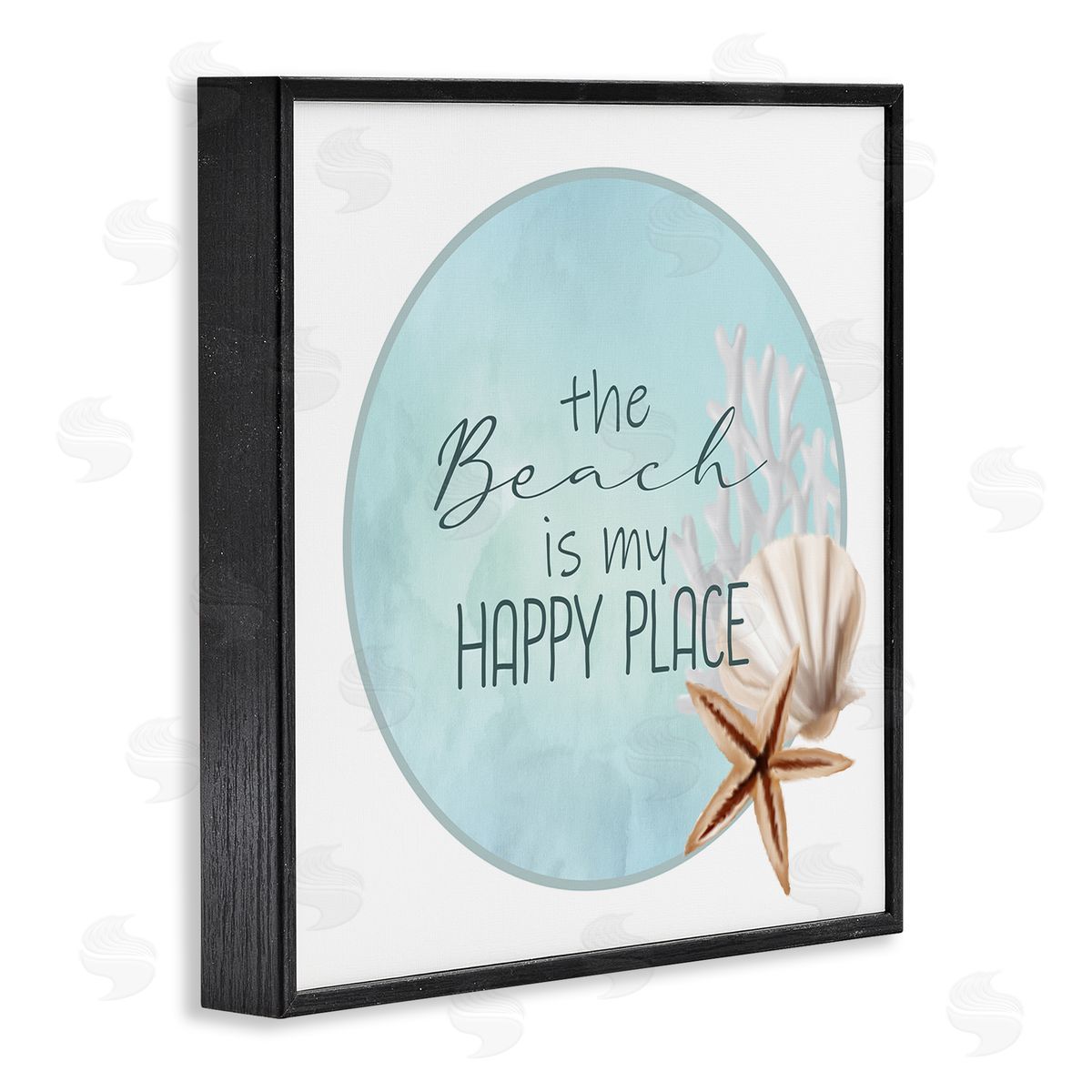 Kim Allen Beach is my Happy Place Sentiment Shell Starfish  Black Framed Glicee Wall Art Print