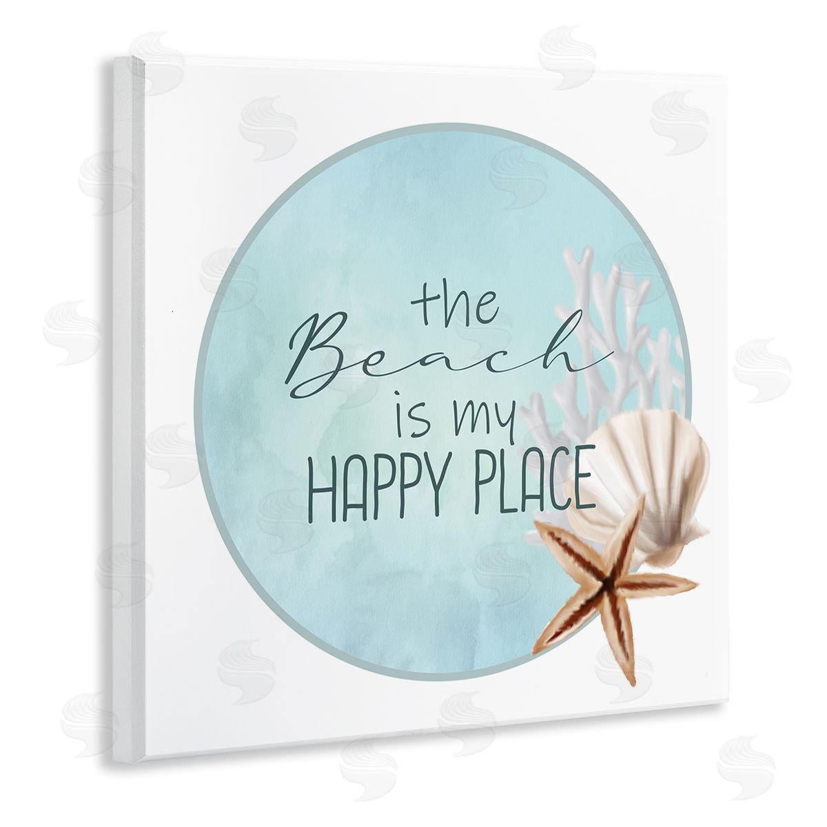 Kim Allen Beach is my Happy Place Sentiment Shell Starfish  Wooden Wall Plaque Art Print