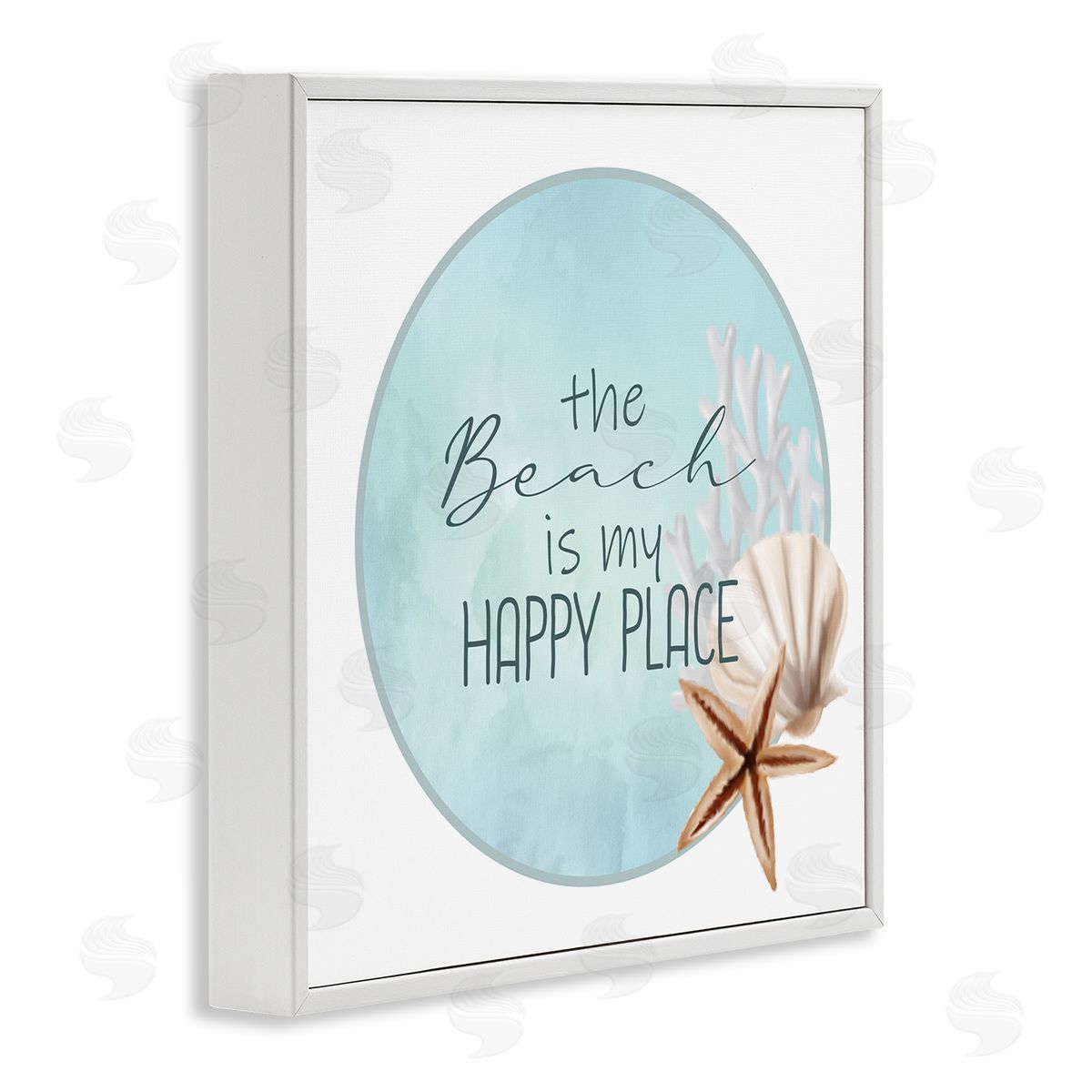 Kim Allen Beach is my Happy Place Sentiment Shell Starfish  White Framed Glicee Wall Art Print