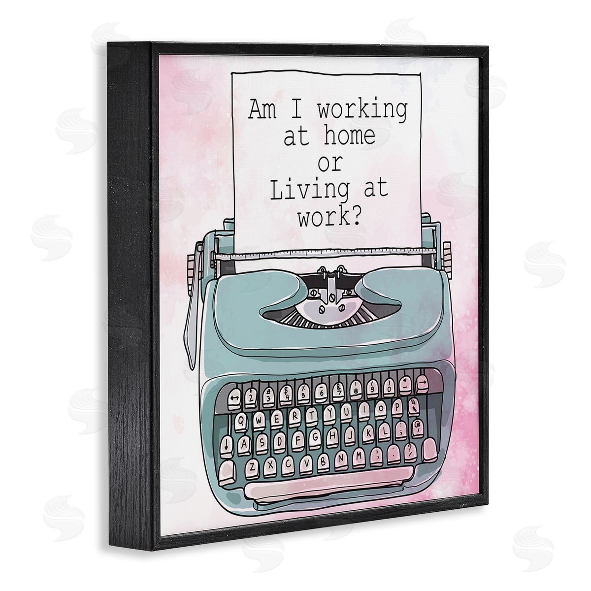 Kim Allen Working at Home Phrase Sassy Typewriter Over Pink Black Framed Glicee Wall Art Print
