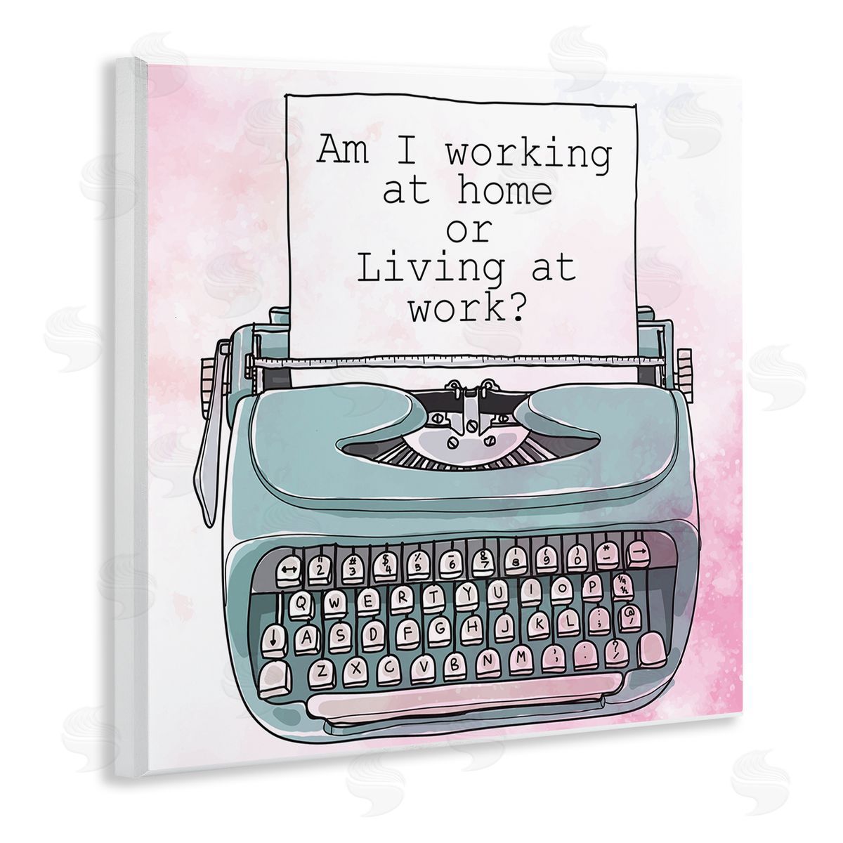 Kim Allen Working at Home Phrase Sassy Typewriter Over Pink Wooden Wall Plaque Art Print