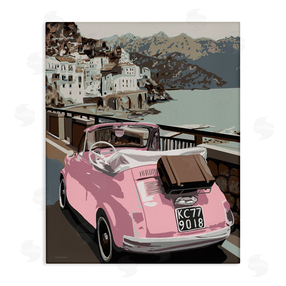 Kamdon Kreations Pink Car Cliffside Town on Waterfr_sideont Road